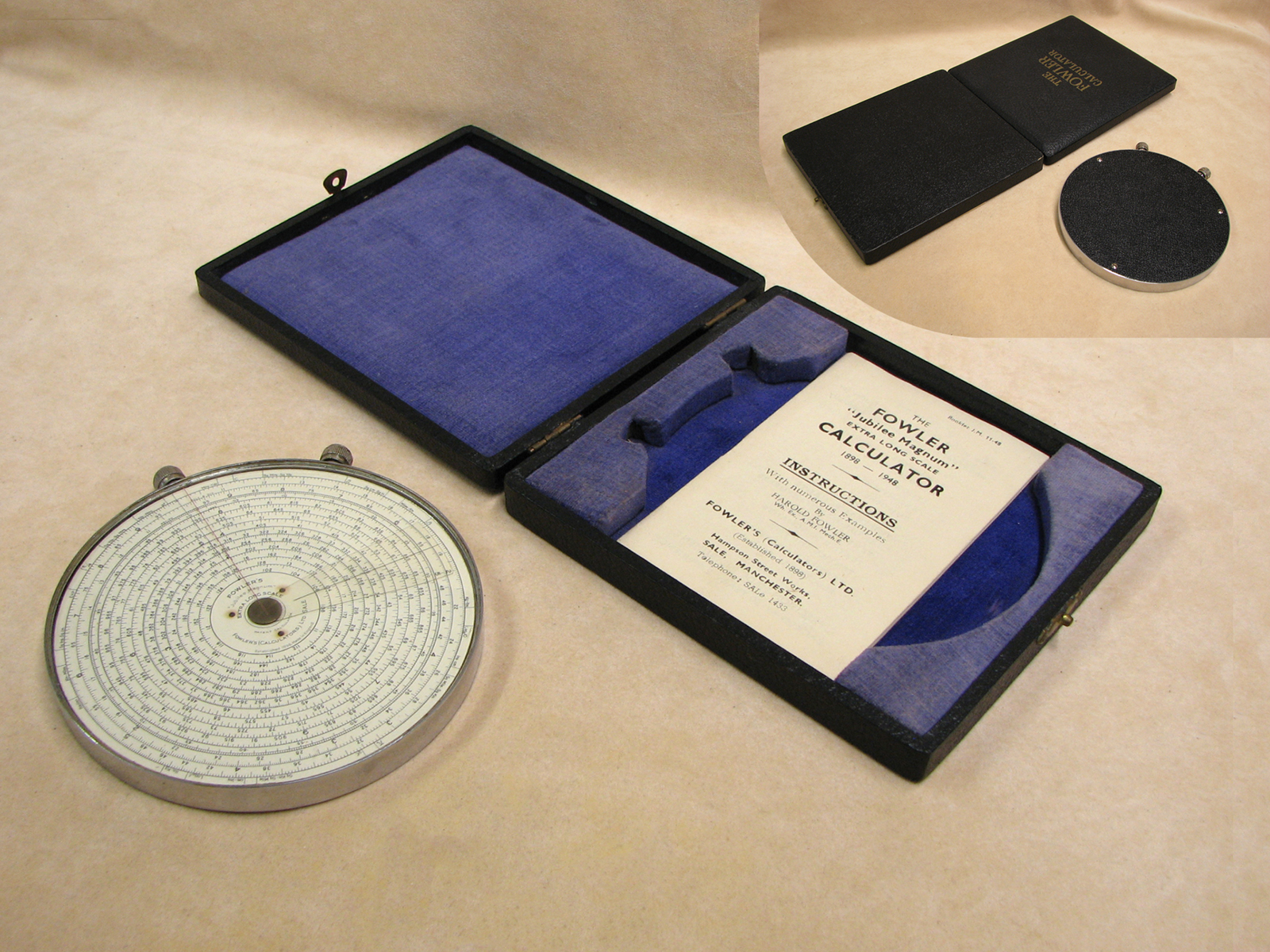 Fowler's Jubilee Magnum Extra Long Scale calculator in presentation case